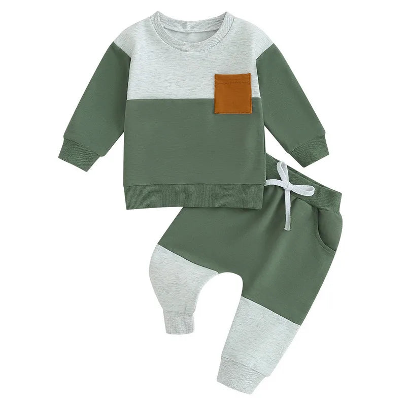 RUEWEY Baby Boy Outfit Set – Contrast Sweatshirt & Pants for Spring/Autumn