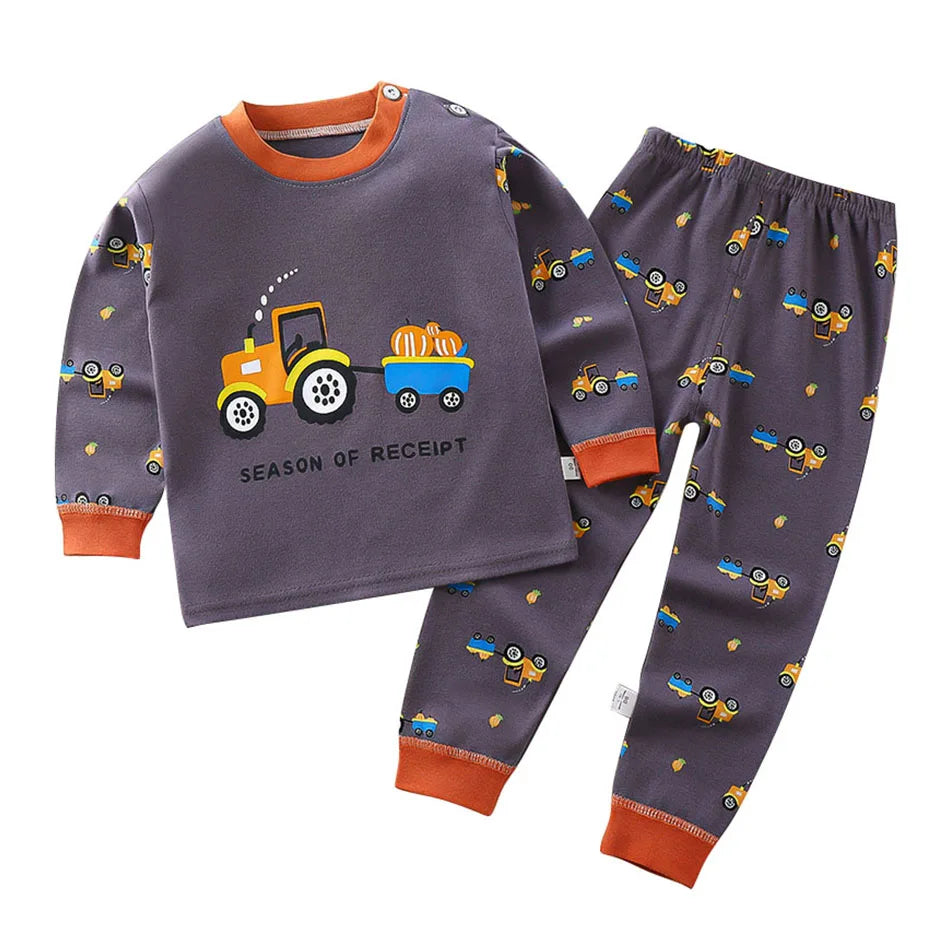 Conjunto de pijama infantil em algodão – Pijama de outono/inverno com estampado de desenhos animados para meninos e meninas