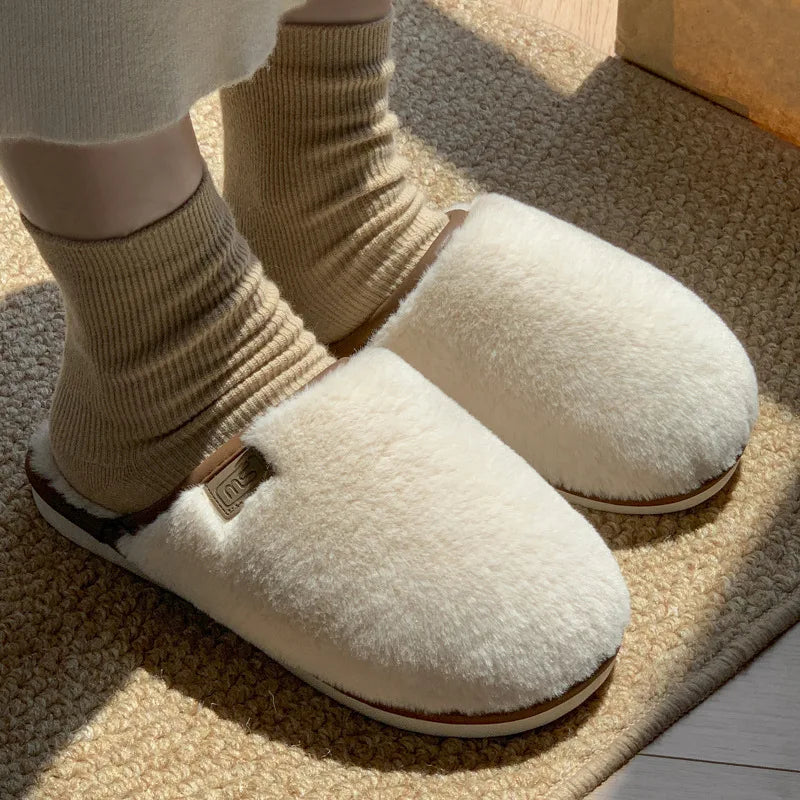 Crestar Women Warm Fuzzy Slippers Winter New Plush Indoor Flat Slides Comfy Soft Sole Fur Men Shoes Fluffy House Cotton Slippers