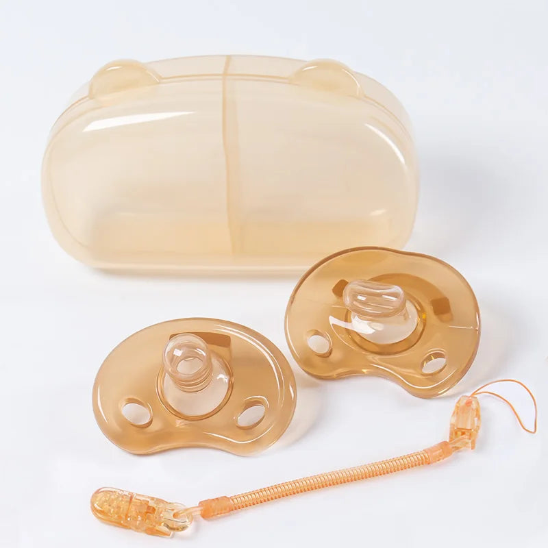 4PCS Baby Silicone Pacifier Set – Bear Storage Box & Pacifier Chain, Day & Night Use