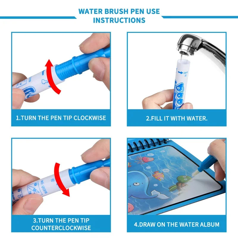 Magic Water Drawing Book with Pen – Reusable Montessori Early Learning Toy