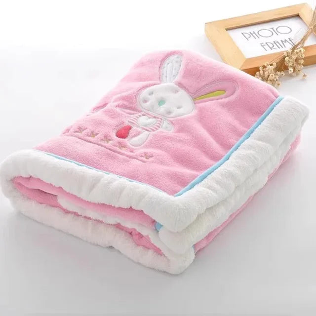 Baby Blankets Newborn Cartoon Embroidery, Flannel