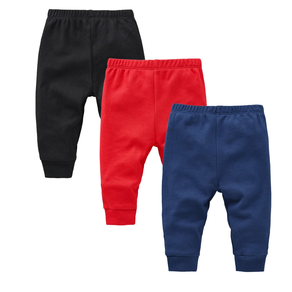 Calças de algodão para recém-nascidos dos 0 aos 12 meses, 3 peças/lote, calças compridas lisas para meninos e meninas, leggings casuais para bebés
