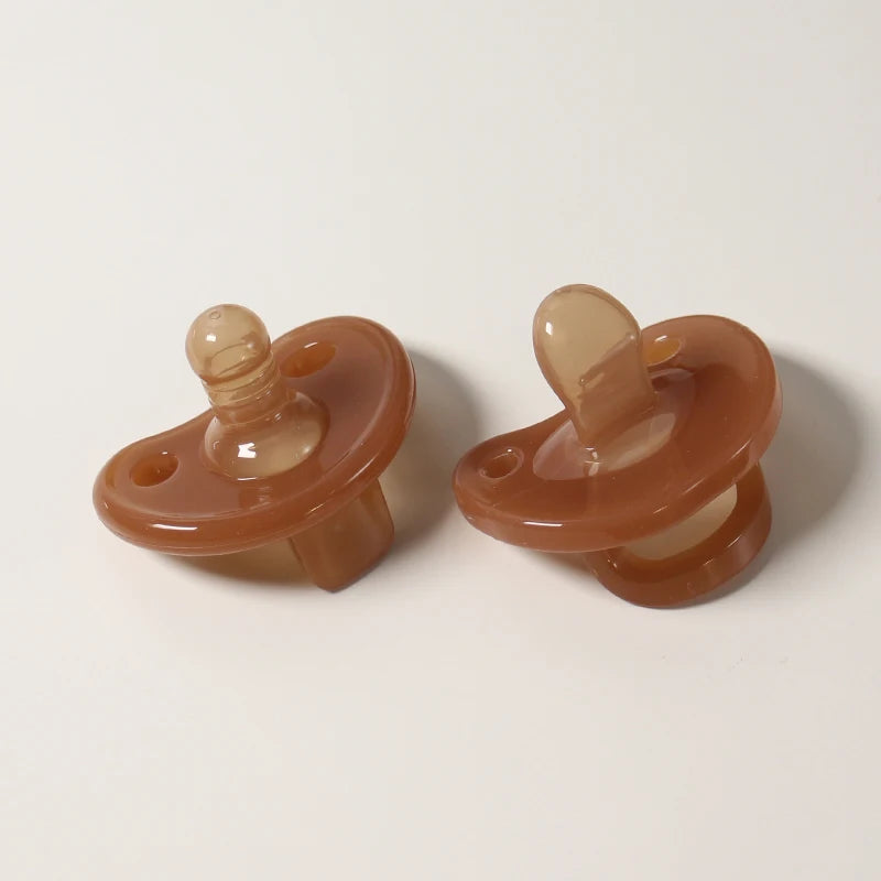 3PCS Baby Silicone Pacifier Set – Soft Brown Pacifier with Storage Box & Anti-Drop Chain, BPA Free