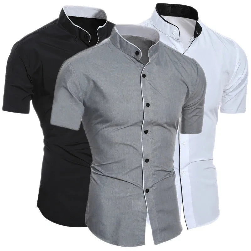 Nova camisa de manga curta casual de cor sólida para homem para uso diário