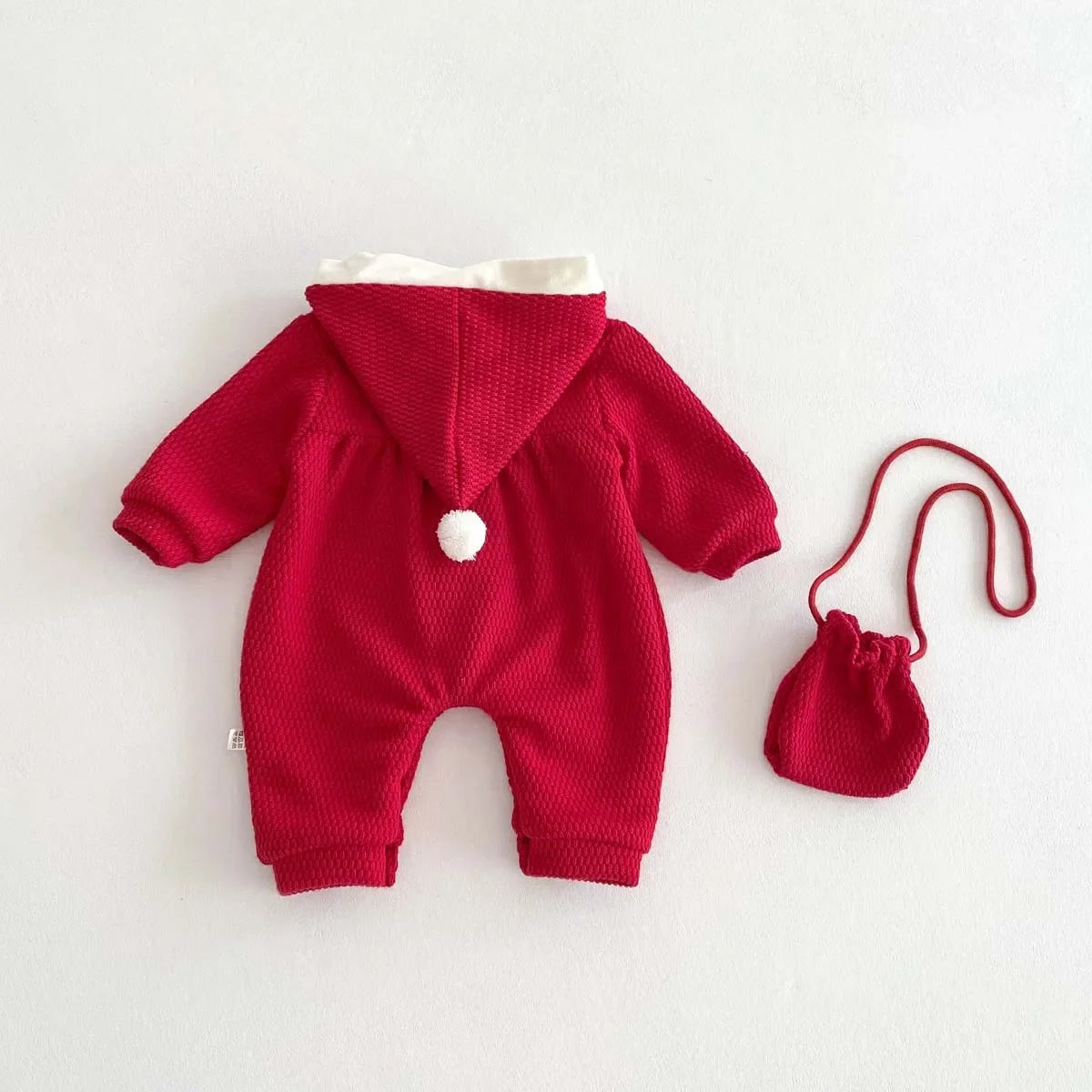 Autumn Winter Fleece Lined Hooded Crawler Suit for Girls Christmas Celebration Red Romper with Cloak Baby New Year Festive Outfi