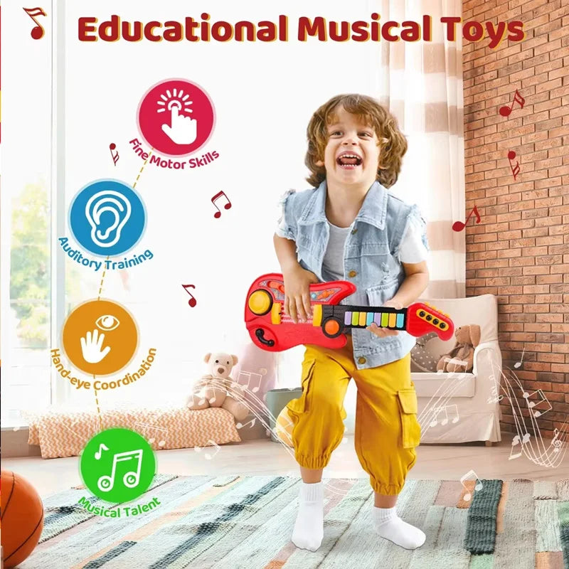 2 In 1 Electric Kids Guitar Toy Foldable Toy Guitar Piano Beginners Musical Instruments Early Education