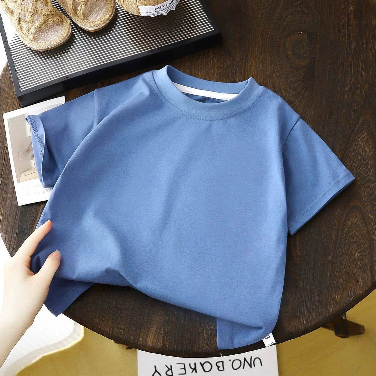T-shirt de manga curta para criança – Blusas de verão brancas, vermelhas e pretas para menino e menina