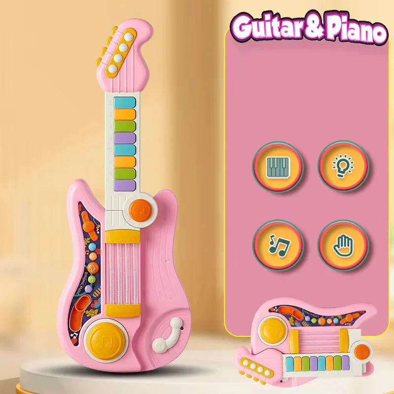 2 In 1 Electric Kids Guitar Toy Foldable Toy Guitar Piano Beginners Musical Instruments Early Education