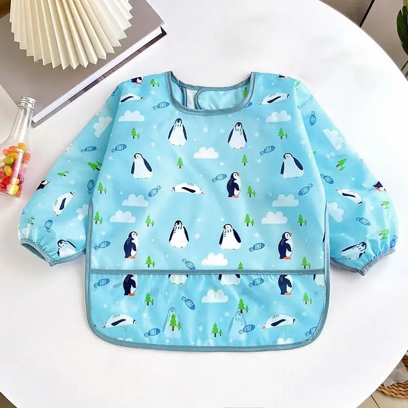 Waterproof Baby Bib – Long Sleeve Cartoon Apron for Self-Feeding (0–3 Years)