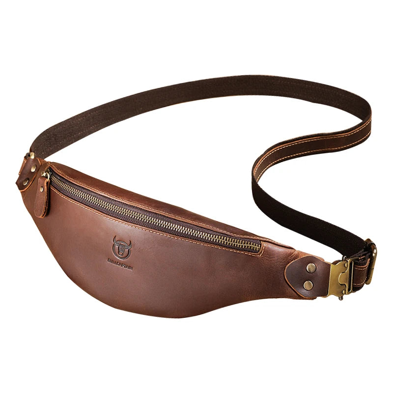 Men's Crazy Horse Leather Belt Bag Classic Retro Crossbody Bag Outdoor Storage Mountaineering Mobile Phone Bag