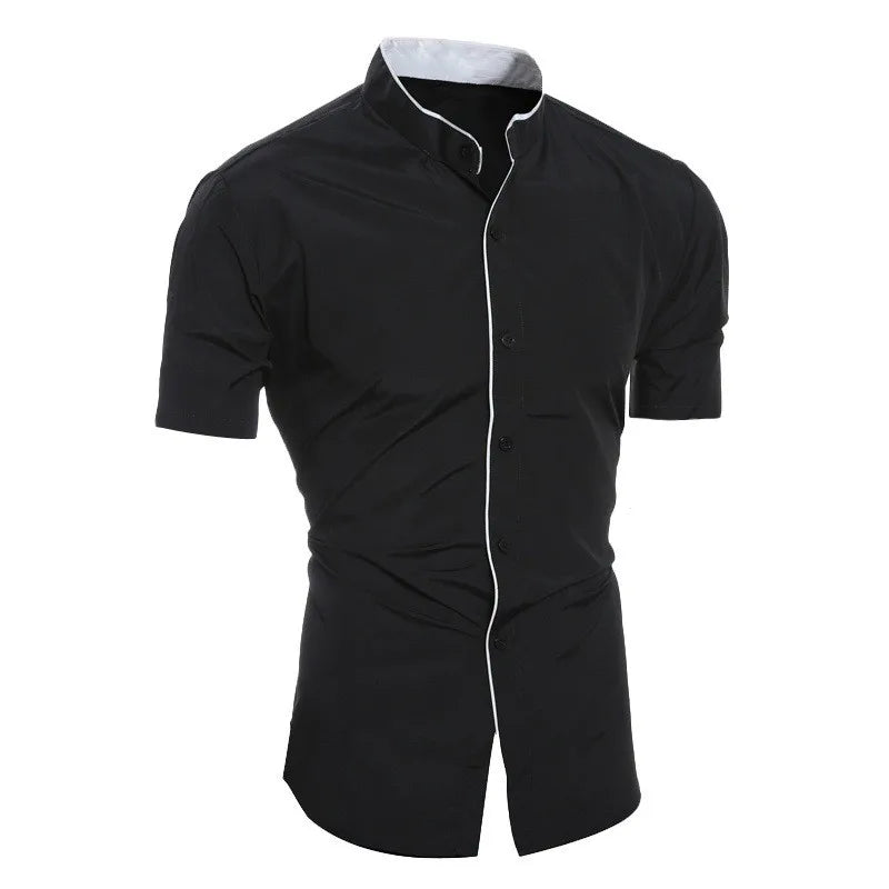 Nova camisa de manga curta casual de cor sólida para homem para uso diário