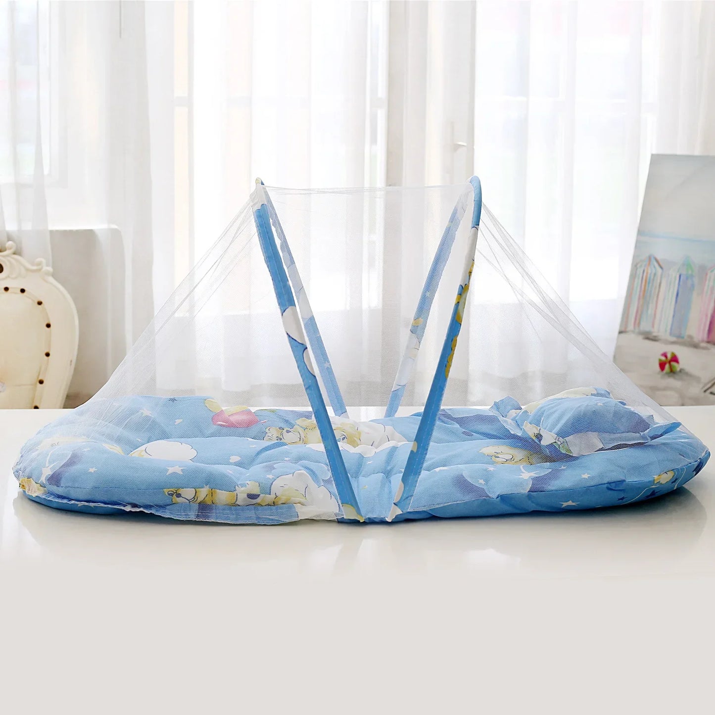 Foldable Baby Bed Mosquito Net – Portable Crib Net with Pillow & Cotton Padding