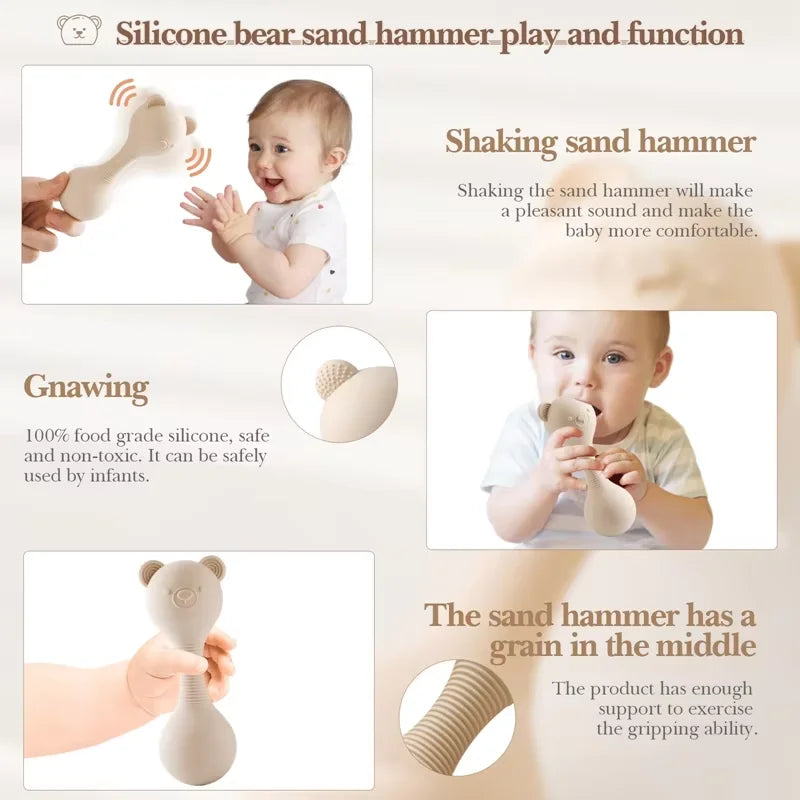 Rattles for baby Silicone Maracas Toys Cartoon Bear Sand Hammer Baby Toys 0-12 Months Rattle Silicone Teether for Baby