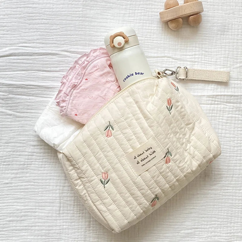 Cute Mommy Diaper Bag – Embroidered Baby Travel Organizer with Zipper