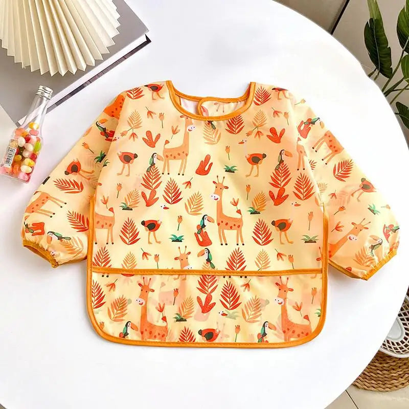 Waterproof Baby Bib – Long Sleeve Cartoon Apron for Self-Feeding (0–3 Years)