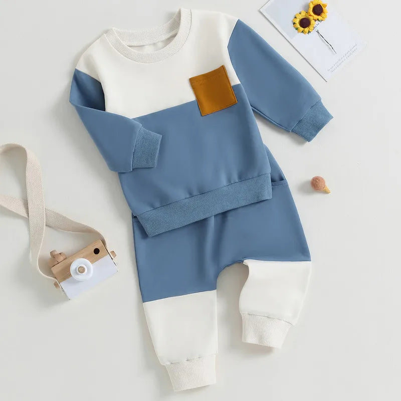 RUEWEY Baby Boy Outfit Set – Contrast Sweatshirt & Pants for Spring/Autumn