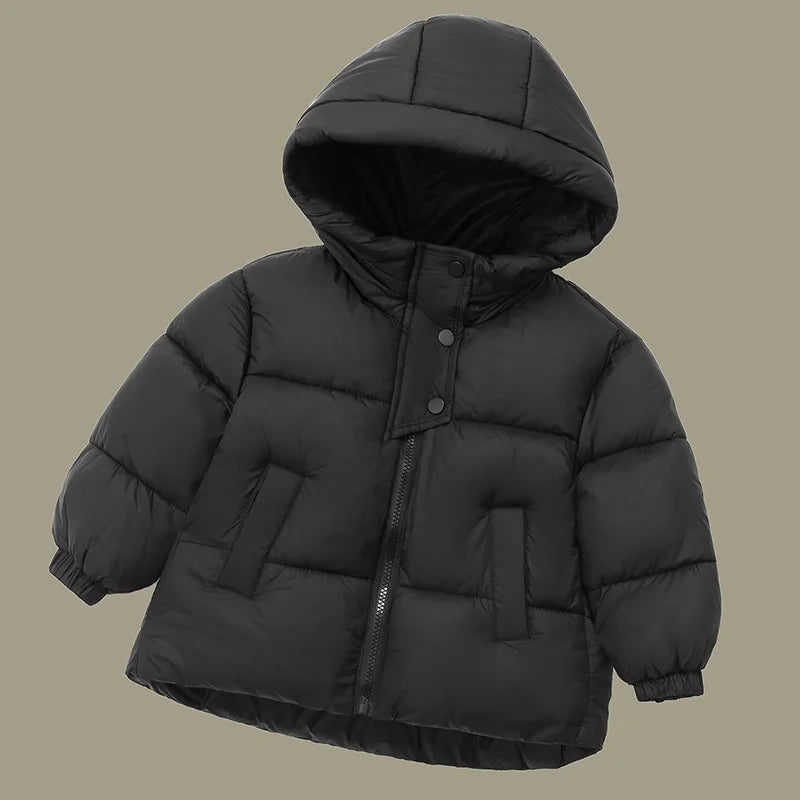 Casaco de inverno com penas para criança – Casaco grosso com capuz para menino e menina (de bebé a criança)