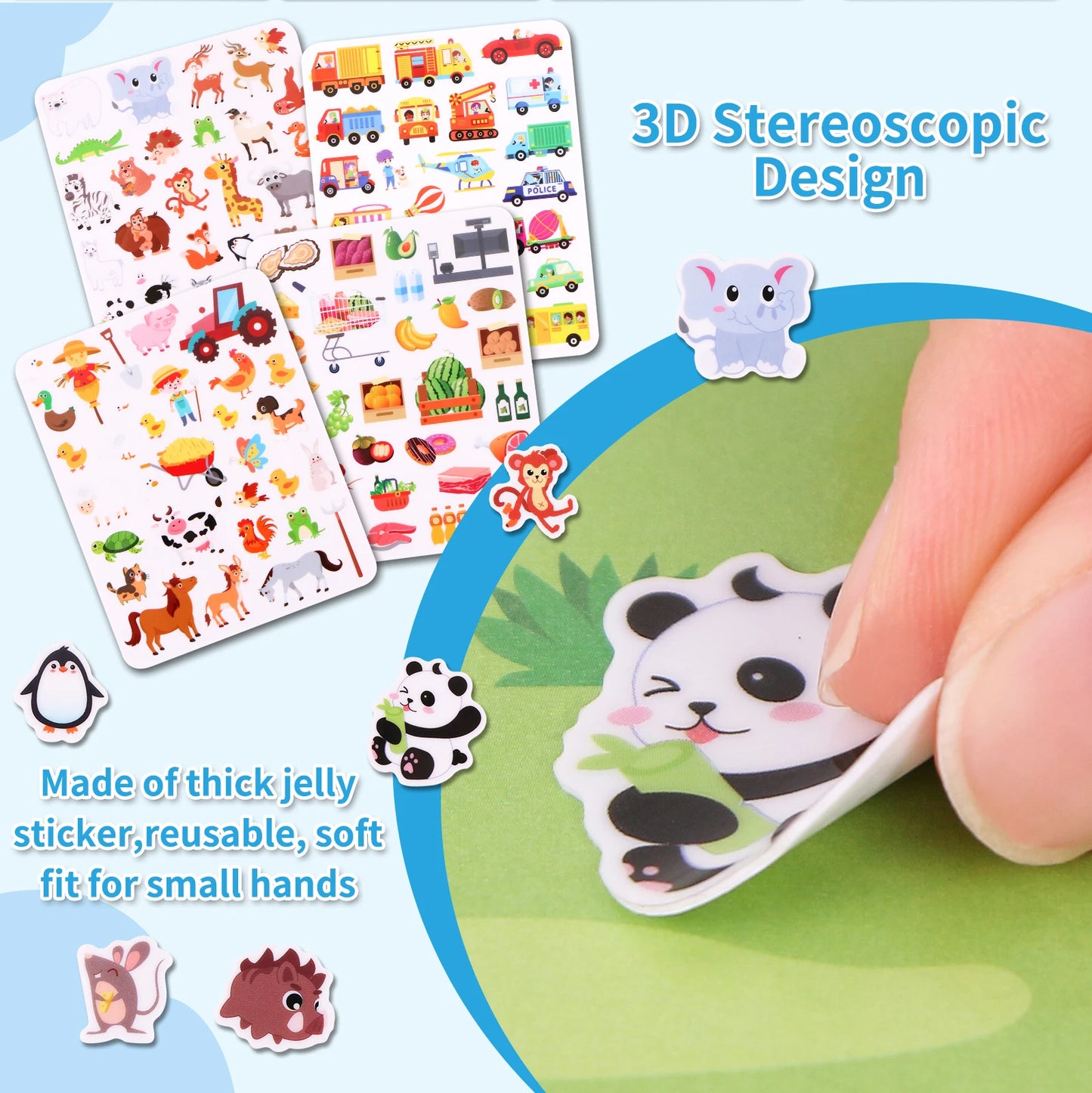Kids’ Reusable DIY Sticker Book – Multi-Theme Jelly Stickers Montessori Toy