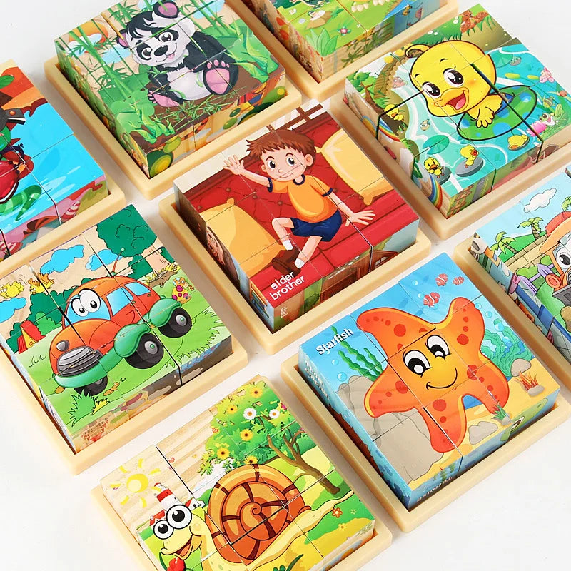 3D Wooden Cube Puzzle – 6-Sided 9-Piece Montessori Educational Toy for Kids