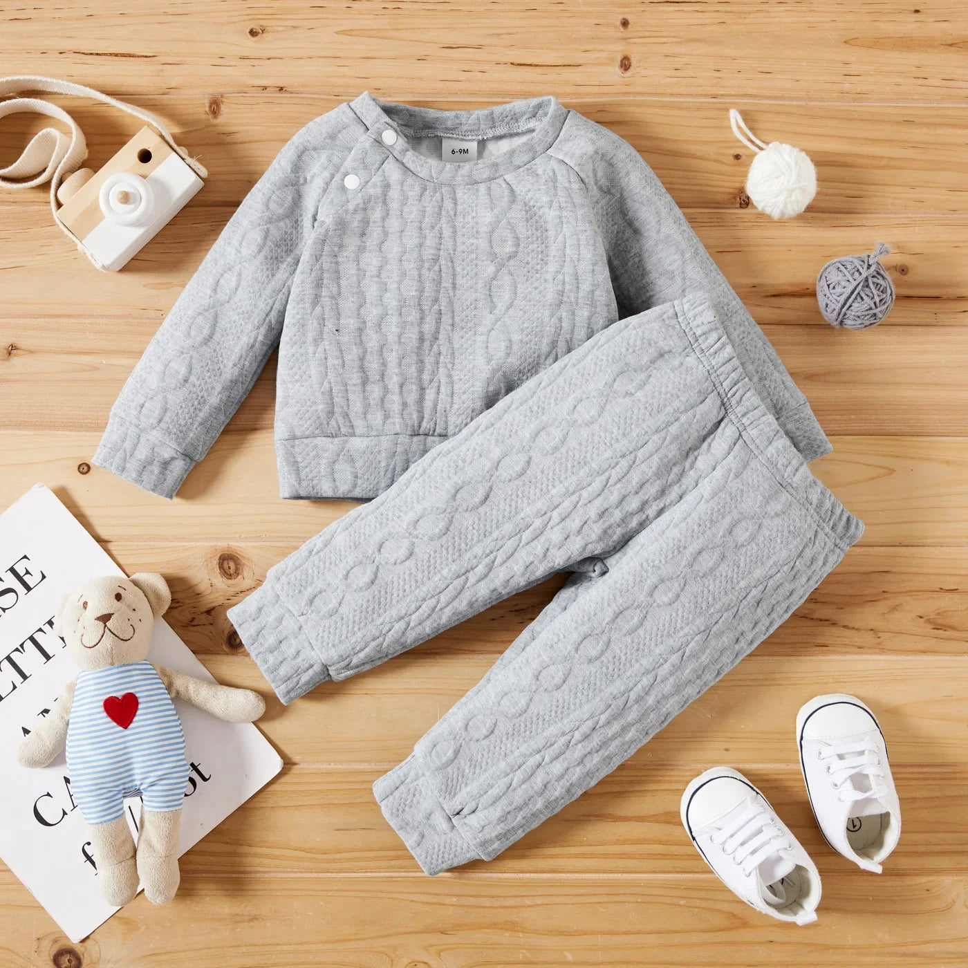 Conjunto de roupa de outono e inverno para menino e menina dos 1 aos 3 anos, blusa e calças lisas de manga comprida