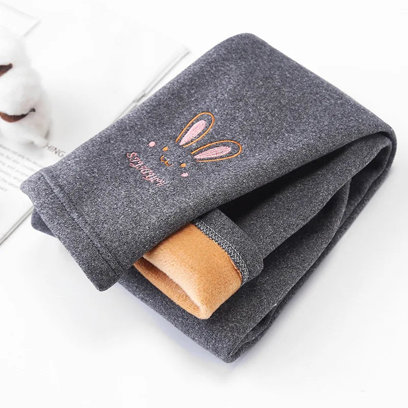 Girls’ Autumn/Winter Leggings – Thick Warm Pants with Cute Rabbit Design