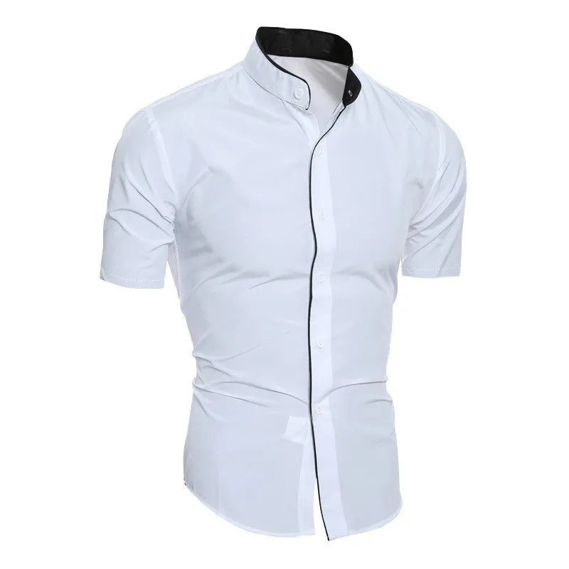 Nova camisa de manga curta casual de cor sólida para homem para uso diário