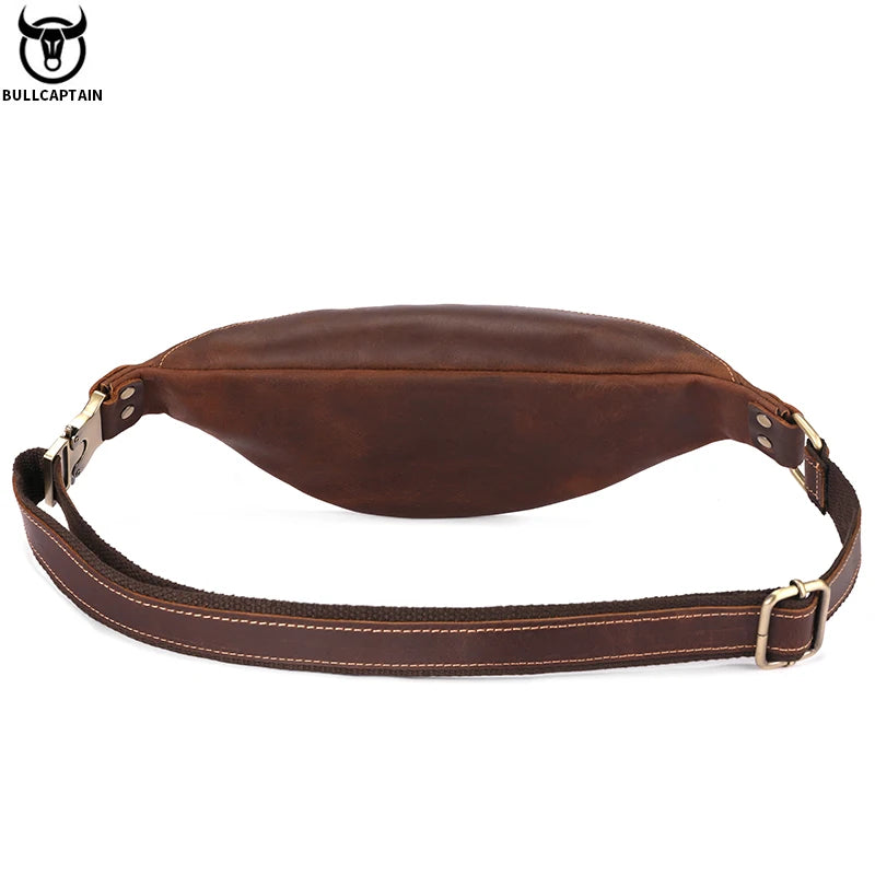 Men's Crazy Horse Leather Belt Bag Classic Retro Crossbody Bag Outdoor Storage Mountaineering Mobile Phone Bag