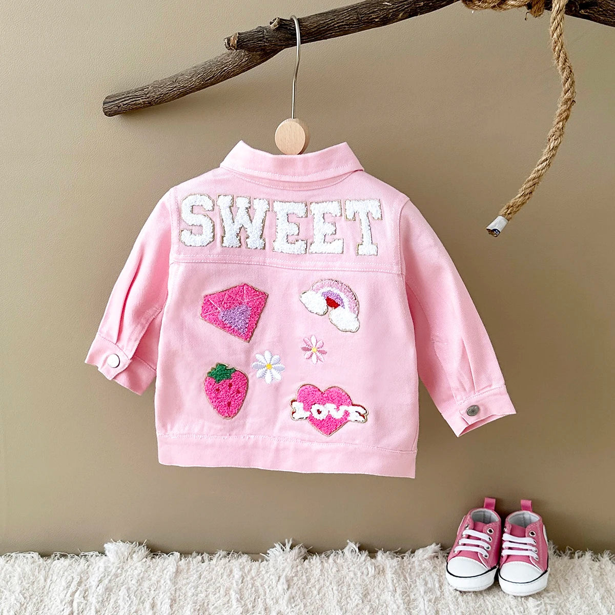 🍓 Strawberry Denim Baby Jacket