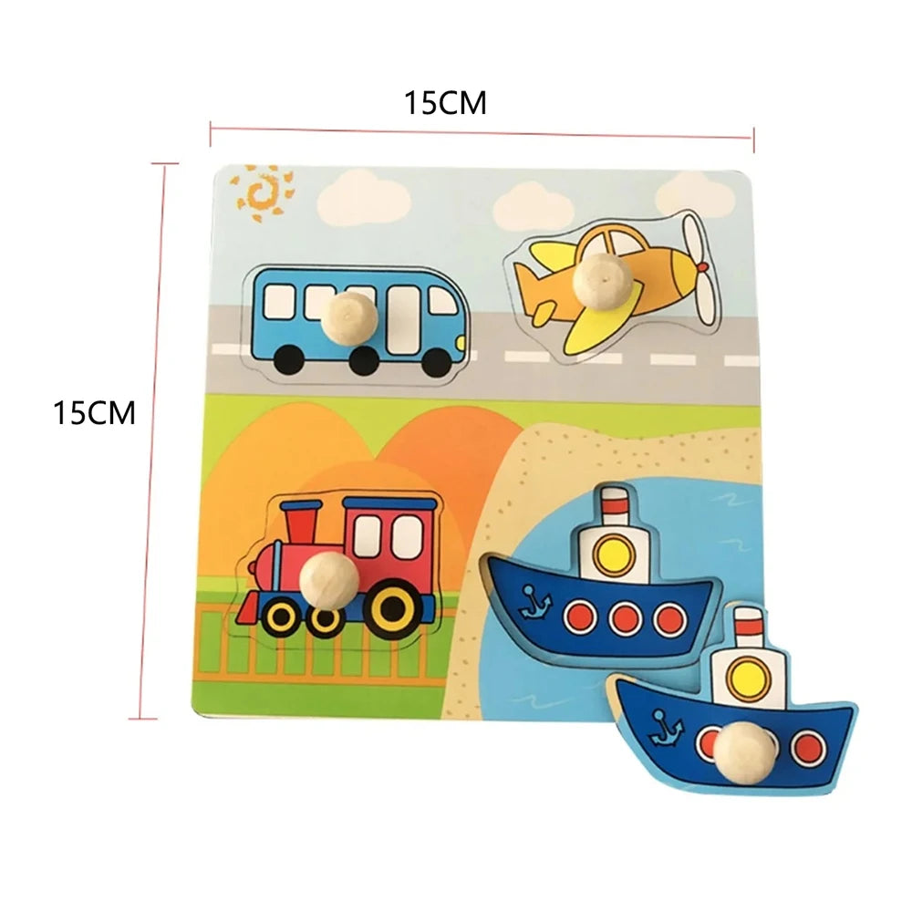 Montessori Wooden Peg Puzzles – 3D Cartoon Animal & Fruit Educational Toys