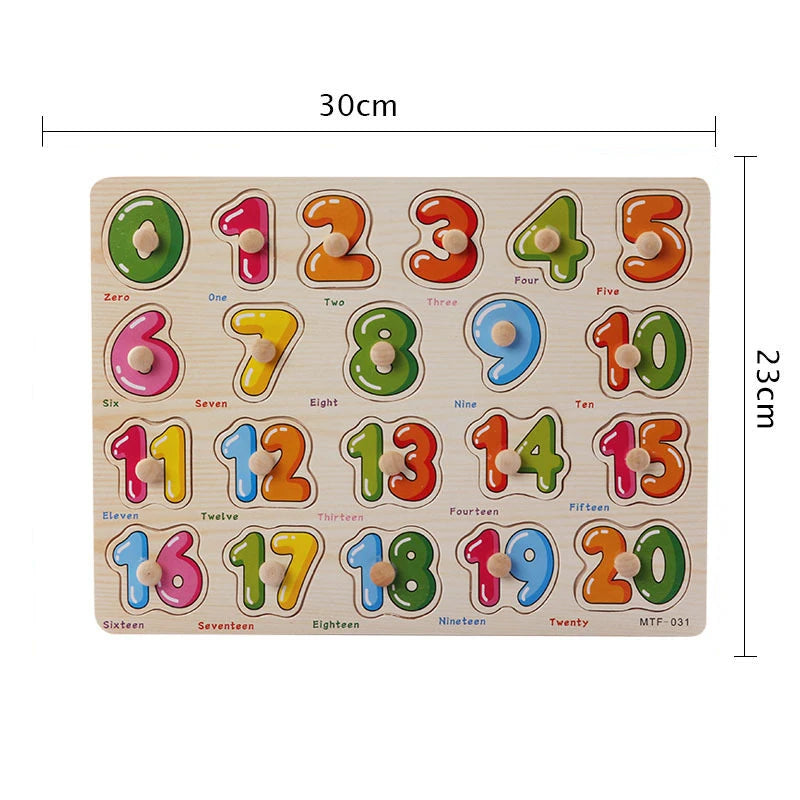 Montessori Wooden Peg Puzzles – 3D Cartoon Animal & Fruit Educational Toys