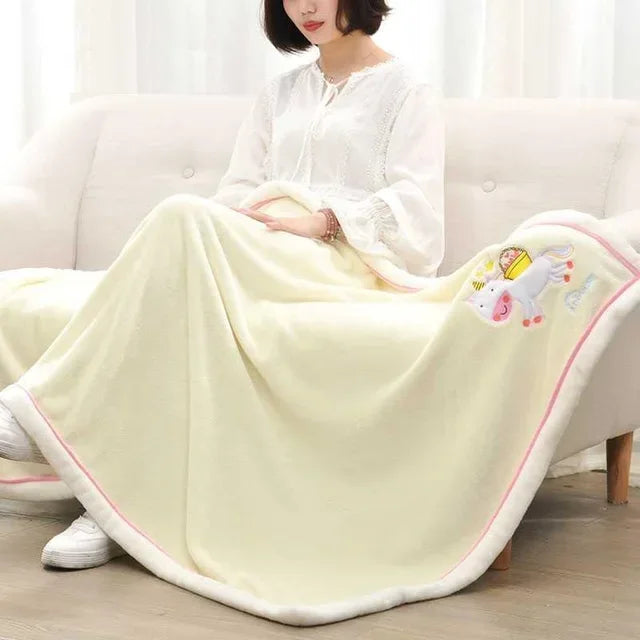 Baby Blankets Newborn Cartoon Embroidery, Flannel