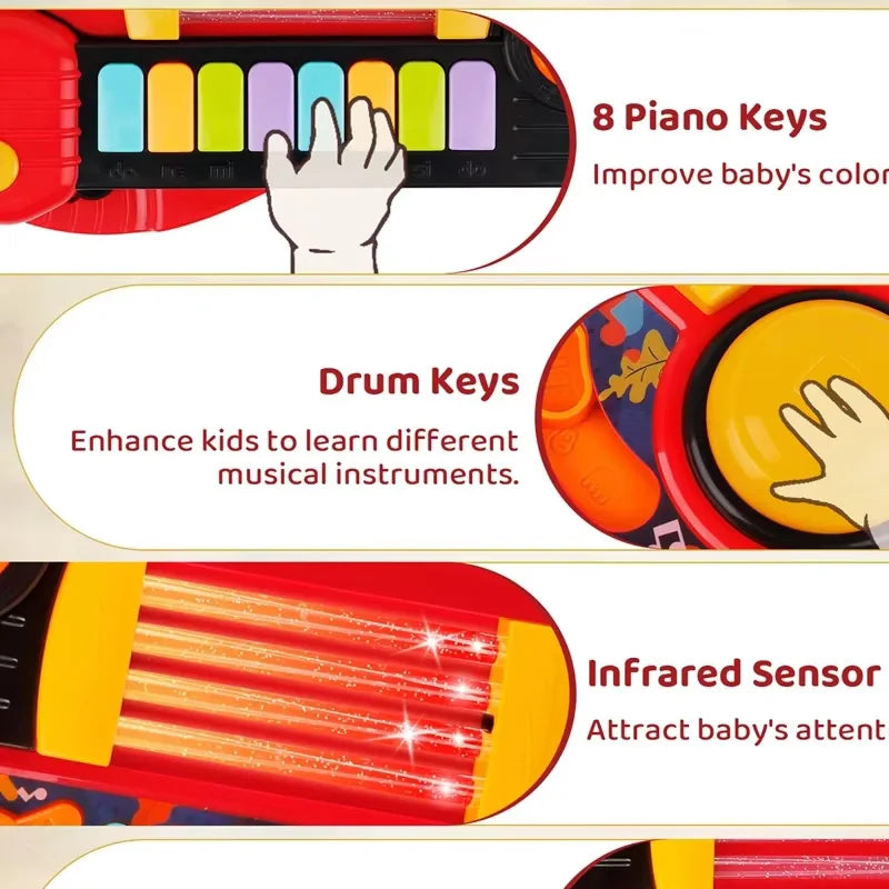 2 In 1 Electric Kids Guitar Toy Foldable Toy Guitar Piano Beginners Musical Instruments Early Education