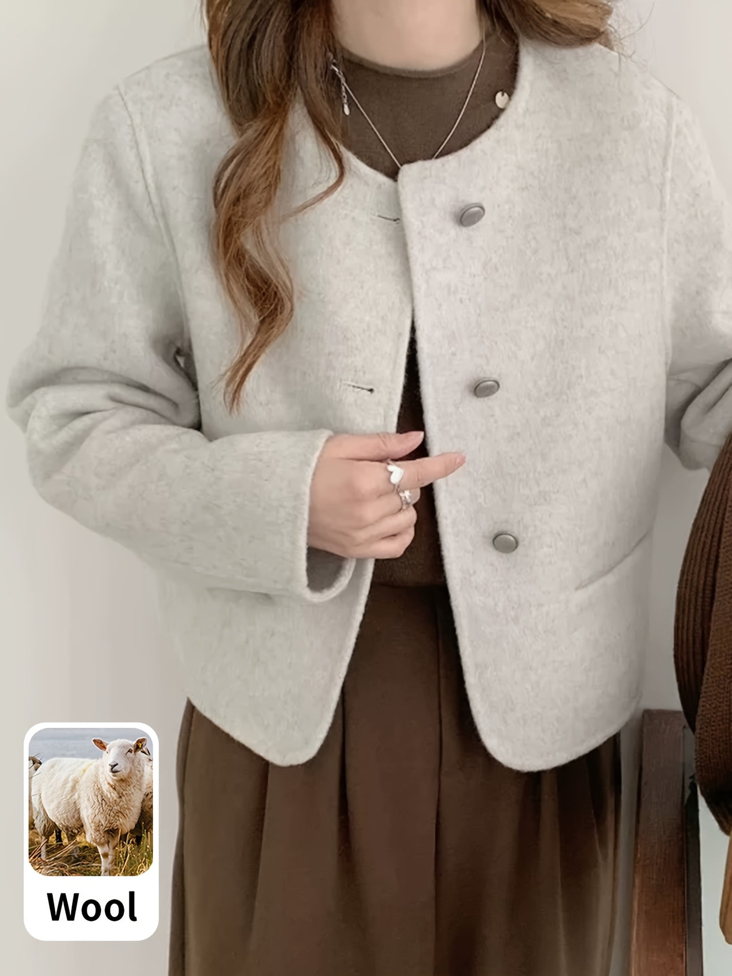 Women’s Wool Tweed Jacket – Cropped Cardigan with Buttons & Pockets, Chic Fall/Winter Fashion