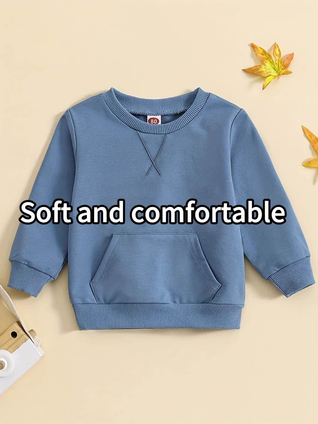 Boys’ Long Sleeve Crewneck Sweatshirt – Casual Cotton Blend Top with Pockets