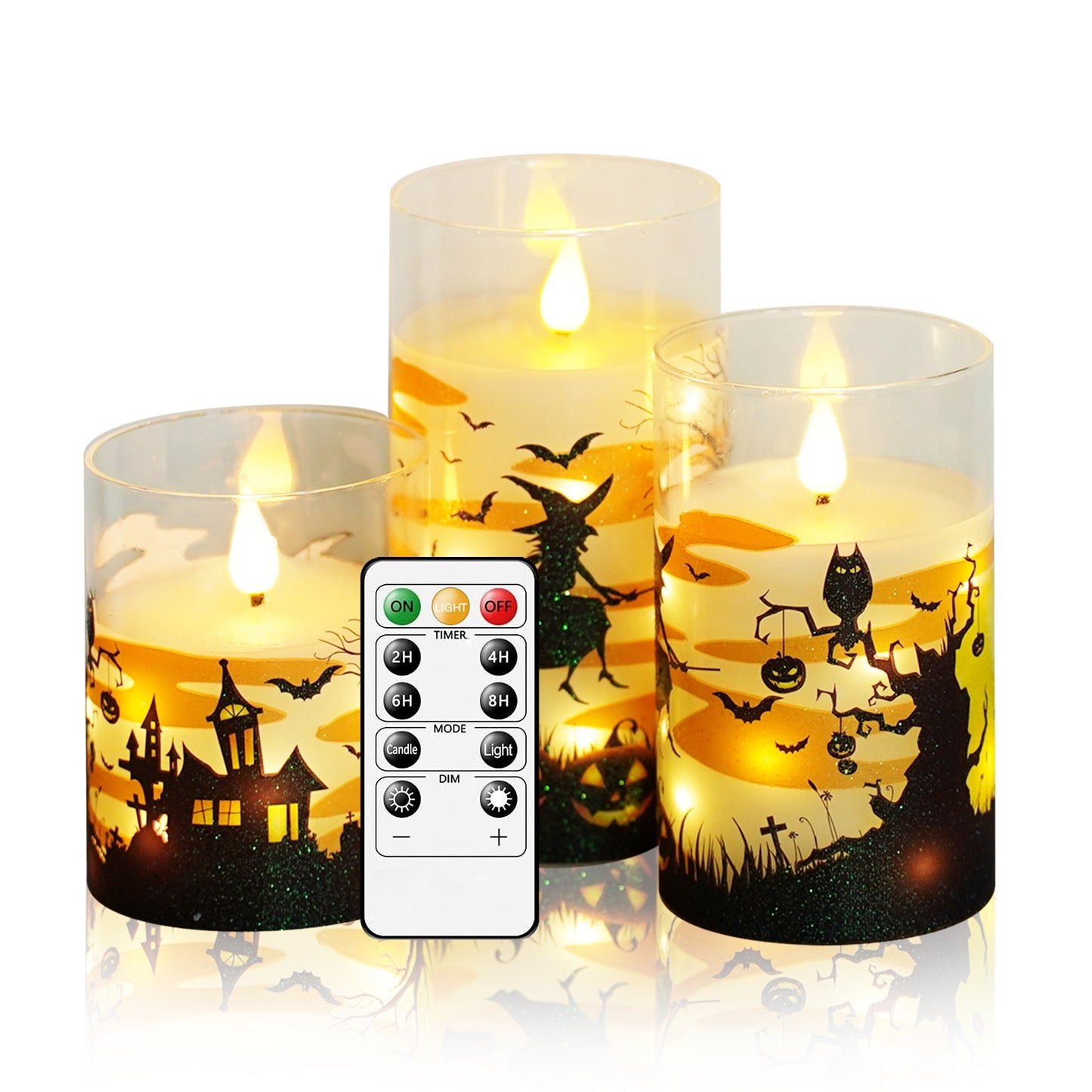 🕯️ 3pcs Halloween Candles – Glittery Witch Hat & Haunted House
