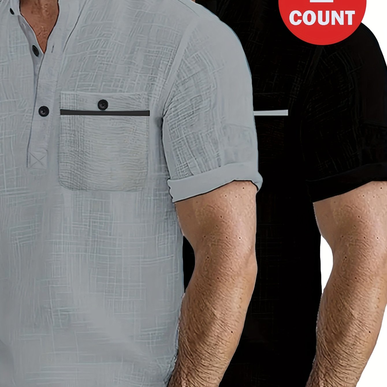 Men's 2pcs 100% Cotton Casual Set – Lightweight Moisture-Wicking Short Sleeve Shirt with Round Neck, Button & Pocket Print, Perfect for Summer Vacation