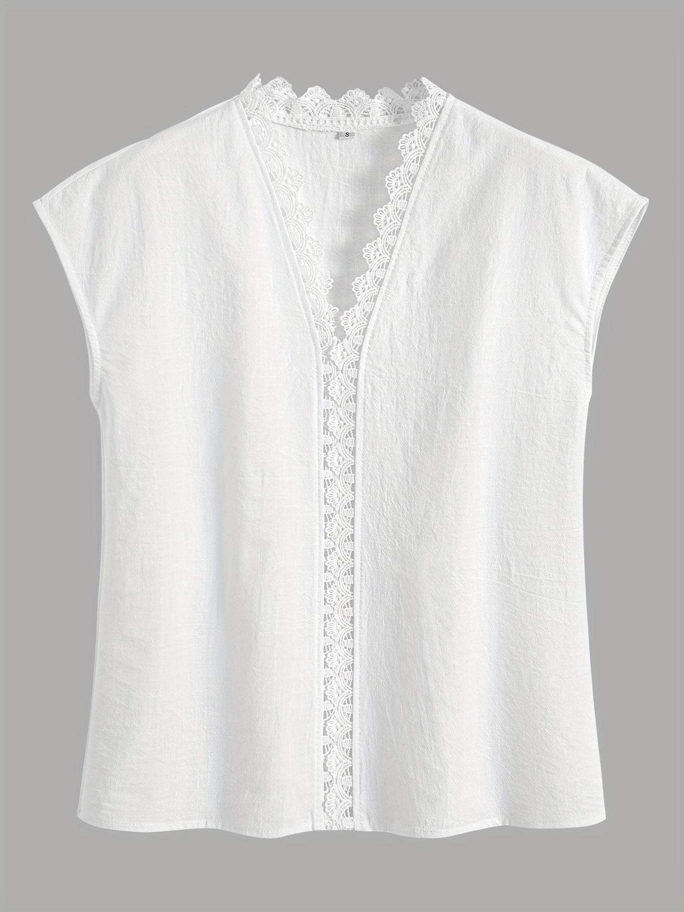 Women’s Lace V-Neck Sleeveless Pullover – Elegant Solid Color Top