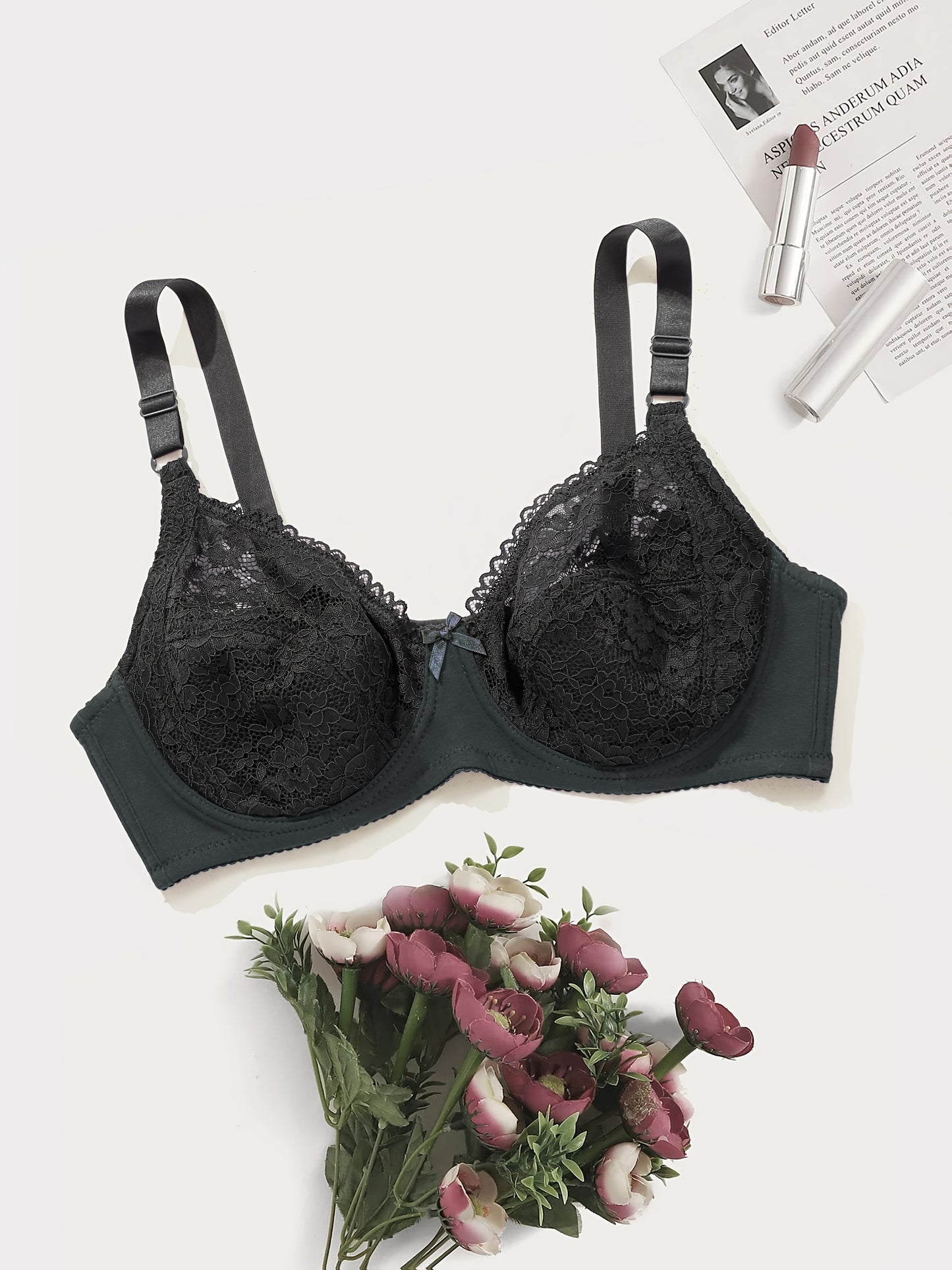 Women’s Plus Size Lace Lingerie Set – Sexy Bra with Thin Padding and Non-Bulge Design
