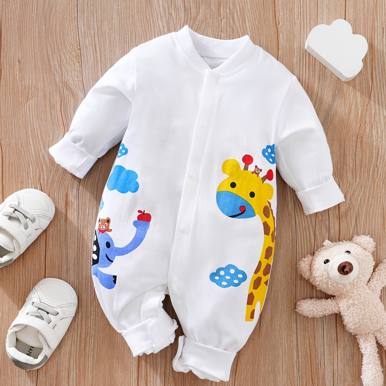 Baby 1PCS Onesie – Soft Animal Print Romper, Easy Diaper Change
