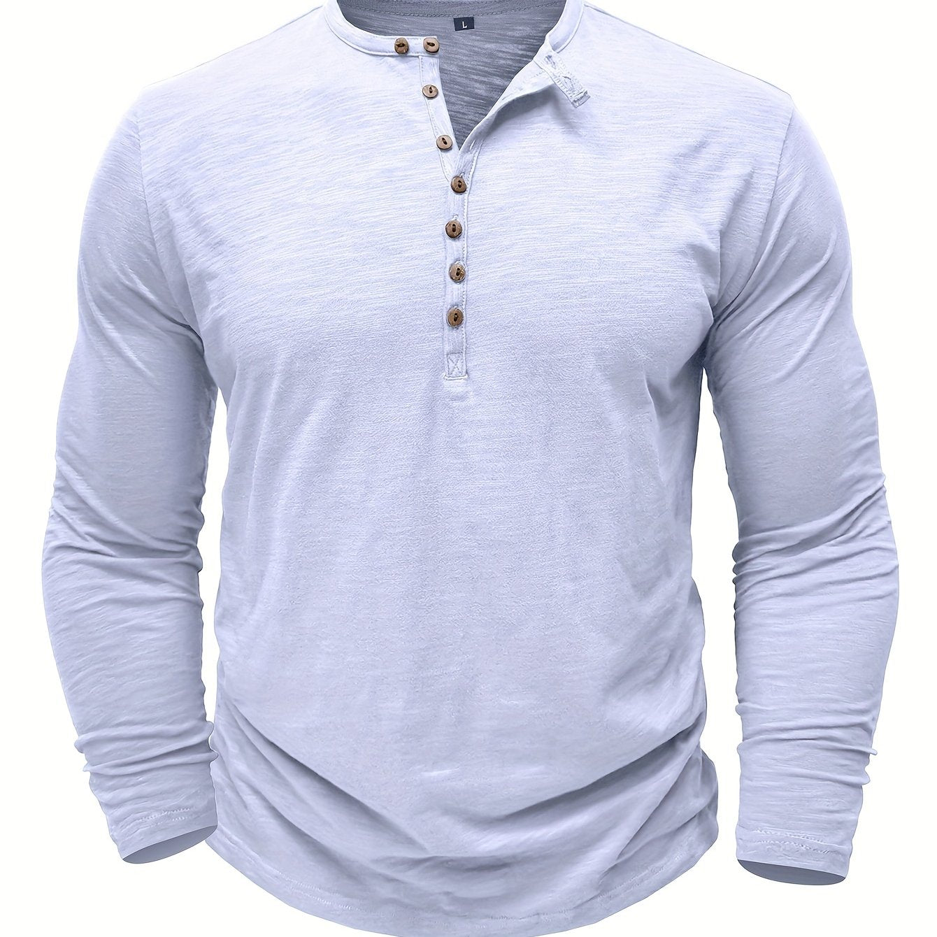 Solid Color Men's Long Sleeve Henley Shirt – Comfy, All-Match Casual Wear for Spring & Fall