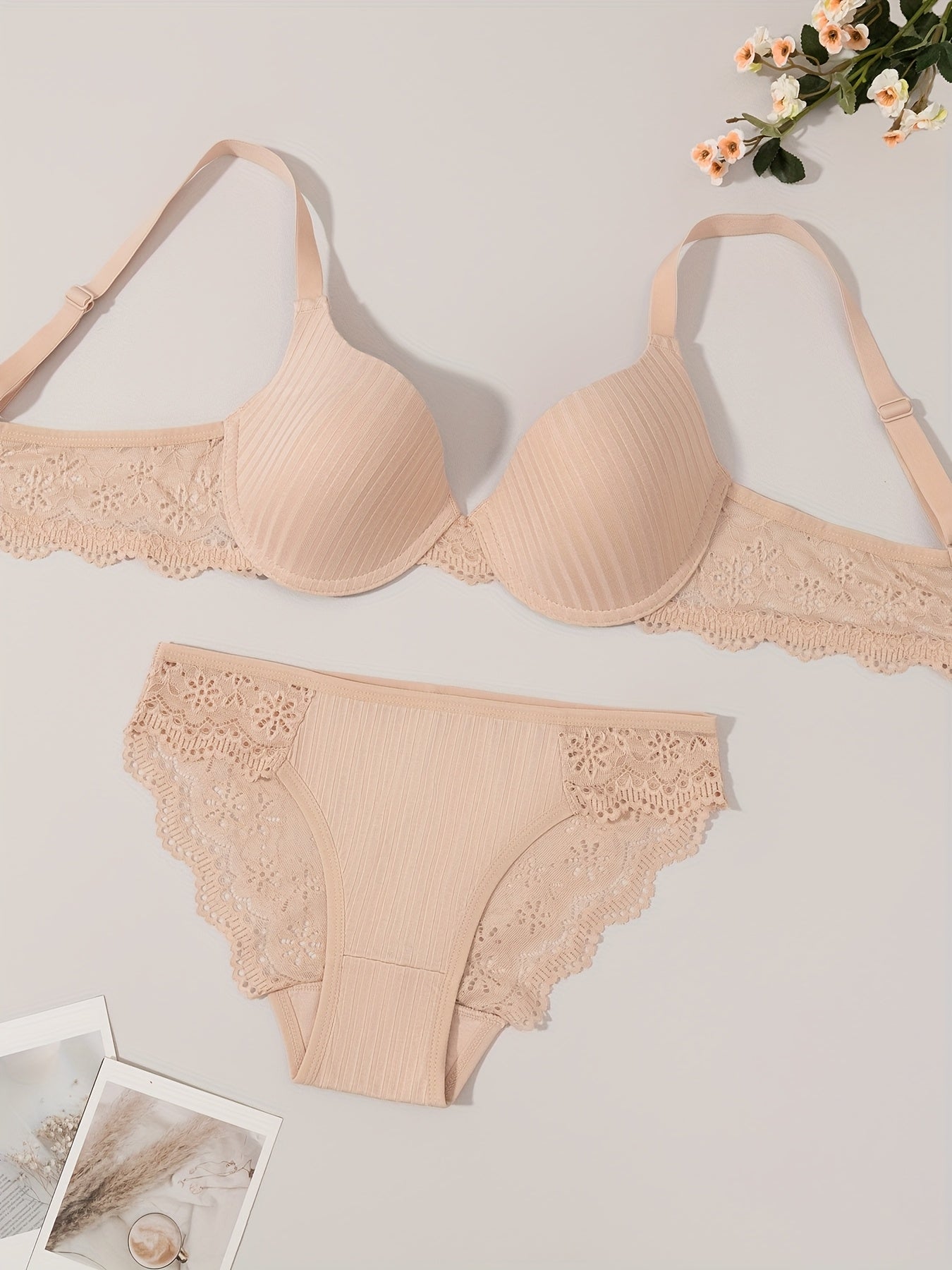 Women’s Bra & Panty Set – Push-Up Lingerie with Lace Trim, Sexy & Elegant Date Outfit