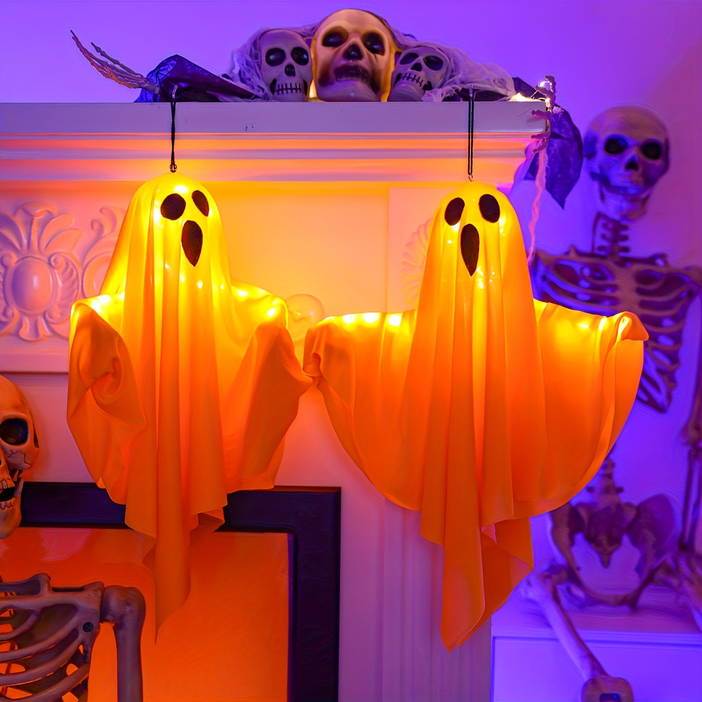👻 3pcs Ghost LED Lights – Spooky Hanging Halloween Decor