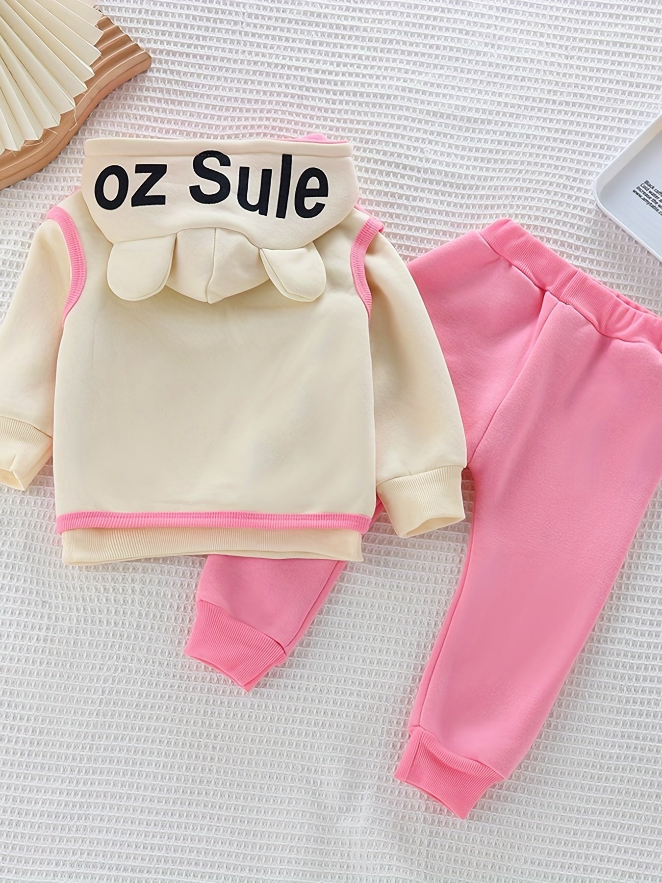 Girls’ 3PCS Winter Outfit – Fleece Hooded Top, Pants & Hat Set, Warm Outdoor Wear