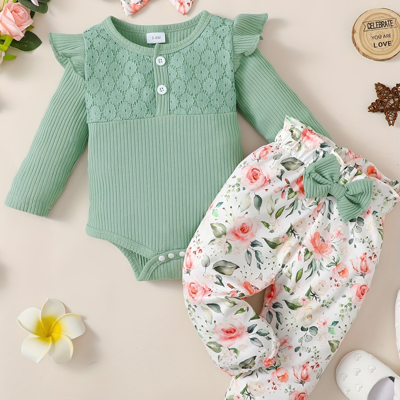 Girls’ 3PCS Outfit – Long Sleeve Top, Floral Pants & Headband Set for Outdoor