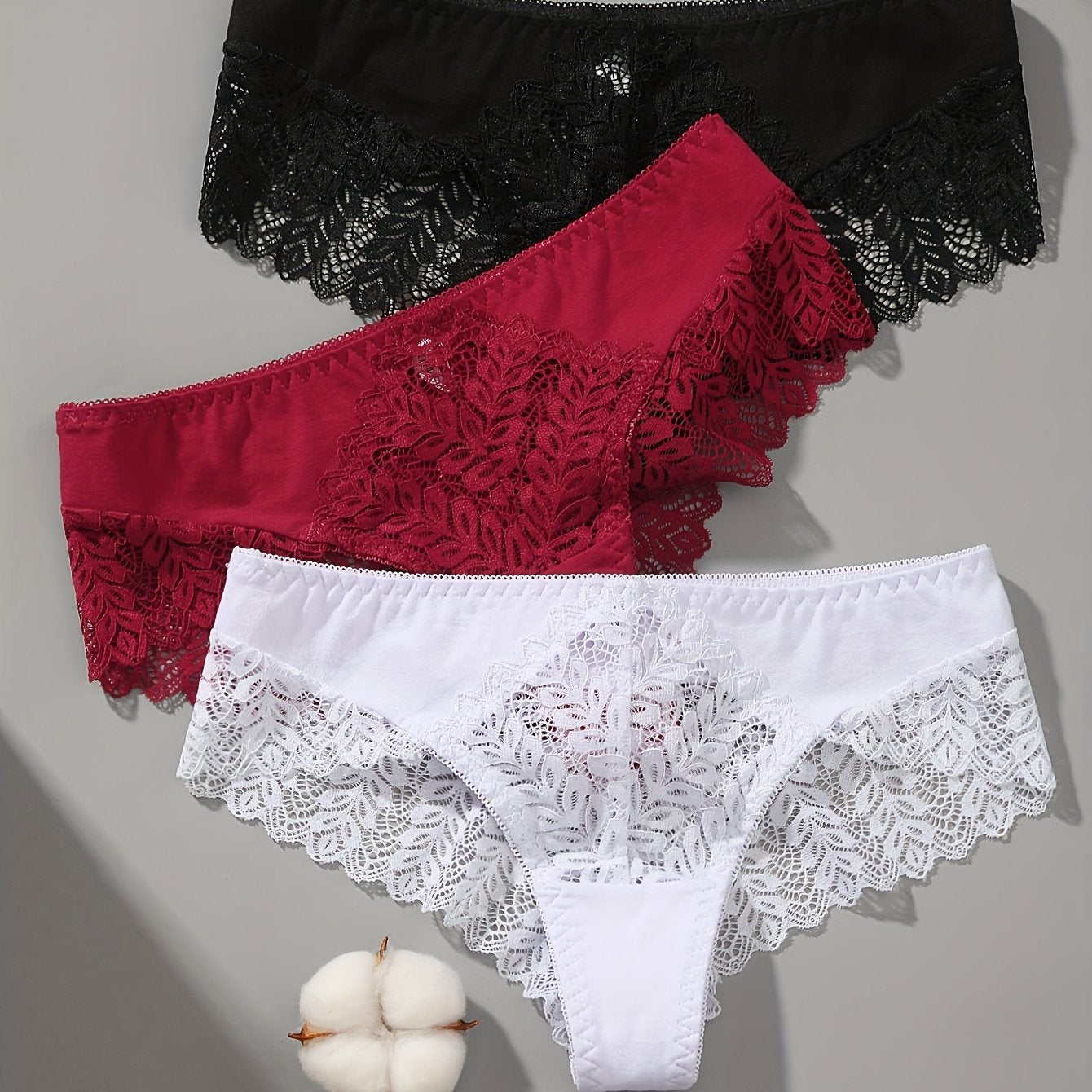 3PCS Women’s Lace Panty Set – French Romantic Triangle Underwear for Autumn & Winter