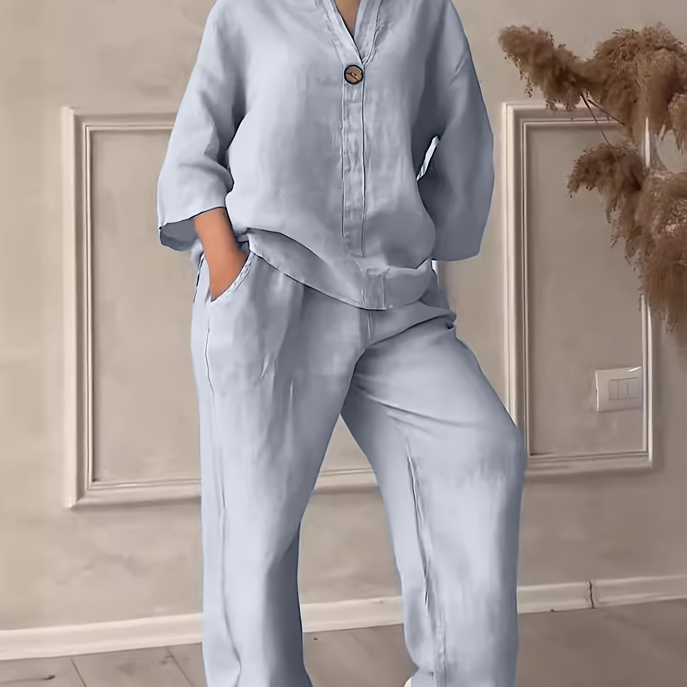 Women’s Casual Vacation Set – Loose Top & Wide-Leg Pants, Stylish Summer Outfit