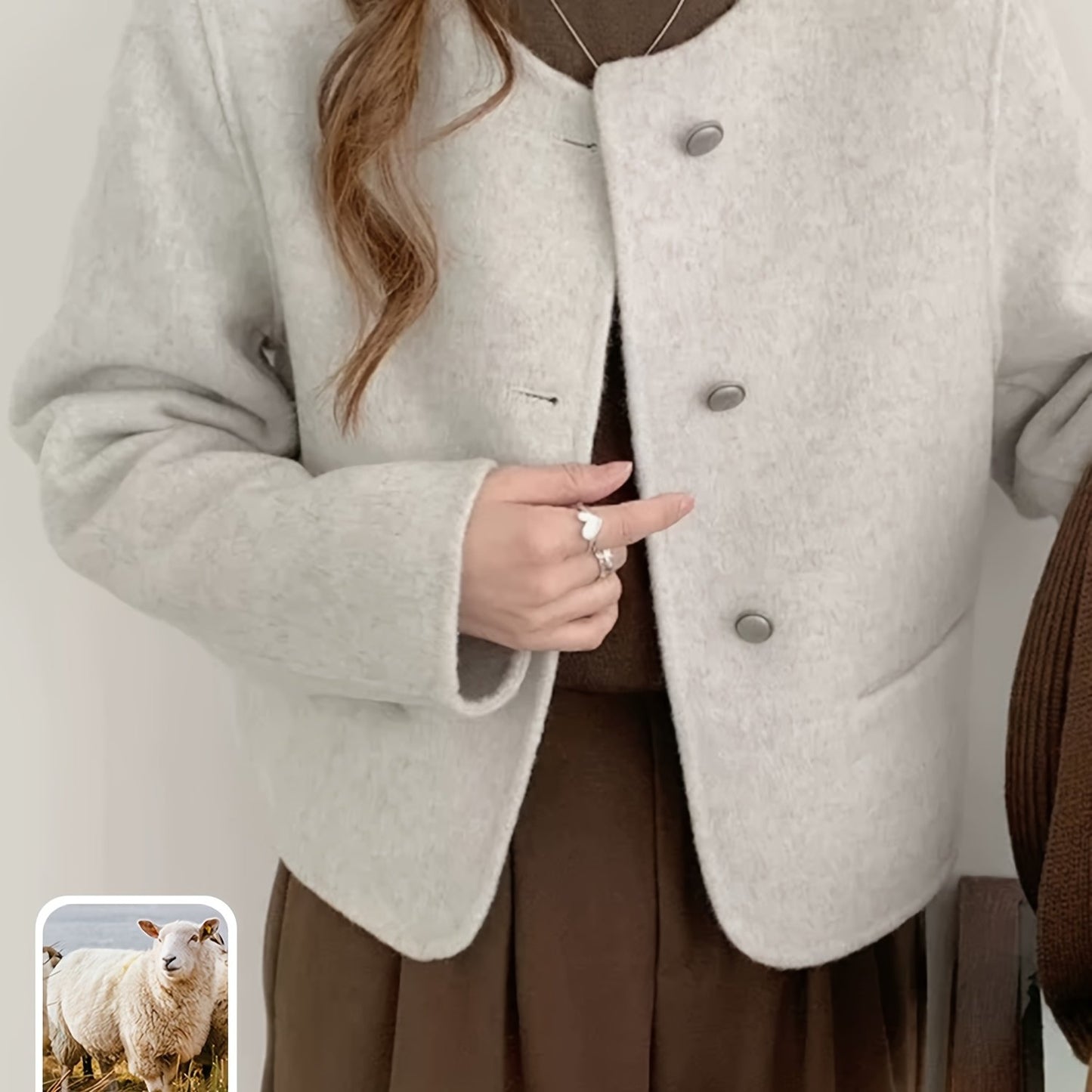 Women’s Wool Tweed Jacket – Cropped Cardigan with Buttons & Pockets, Chic Fall/Winter Fashion