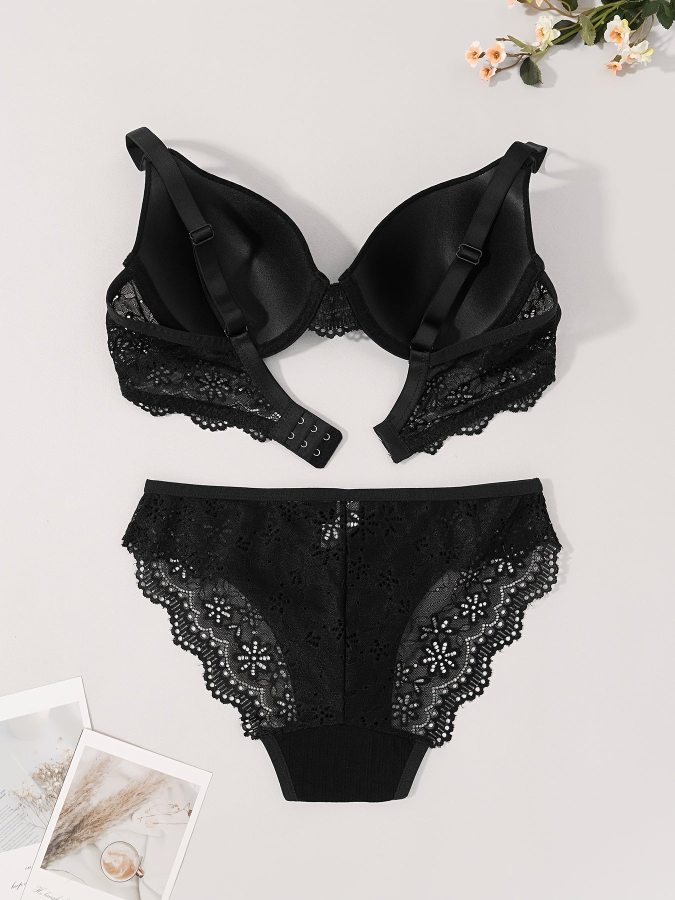 Women’s Bra & Panty Set – Push-Up Lingerie with Lace Trim, Sexy & Elegant Date Outfit