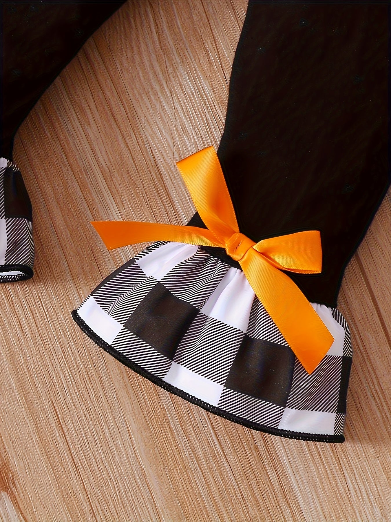 🎃 Girls' Halloween Plaid Pumpkin Outfit – 2pcs Mesh Top & Flare Bow Pants Set